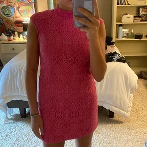 MINK PINK BRIGHT PINK LACE DRESS